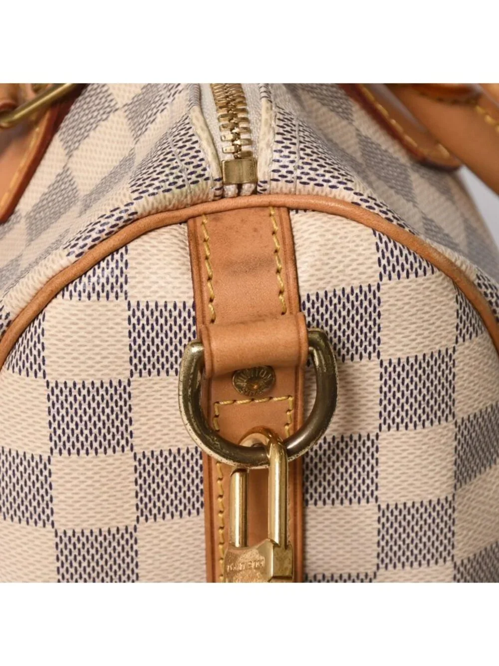 Louis Vuitton Damier Azur Speedy Bandouliere 25 Vachetta Leather White Gold